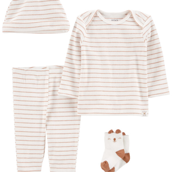 Set cuatro piezas pantalónalón, remera, gorro y medias de algodón
