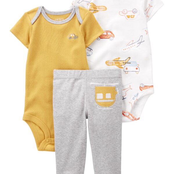 Set 3 piezas pantalón y bodies vehículos