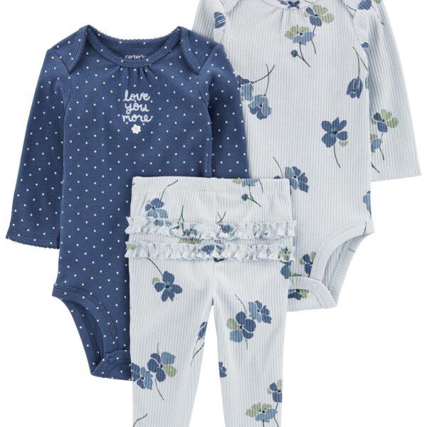 Set 3 piezas pantalón y bodies florales