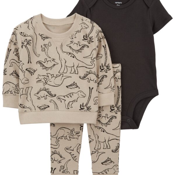 Set 3 piezas pantalón buzo y body dinos
