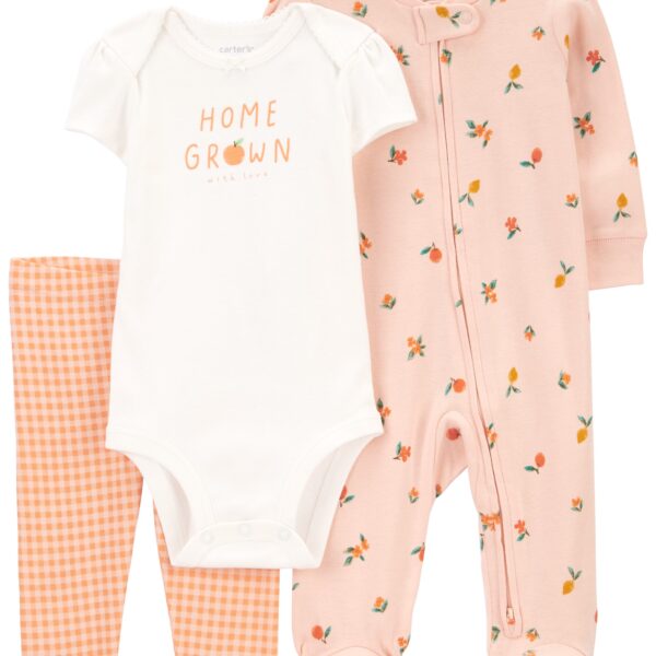 Set 3 piezas pijama pantalón body naranja