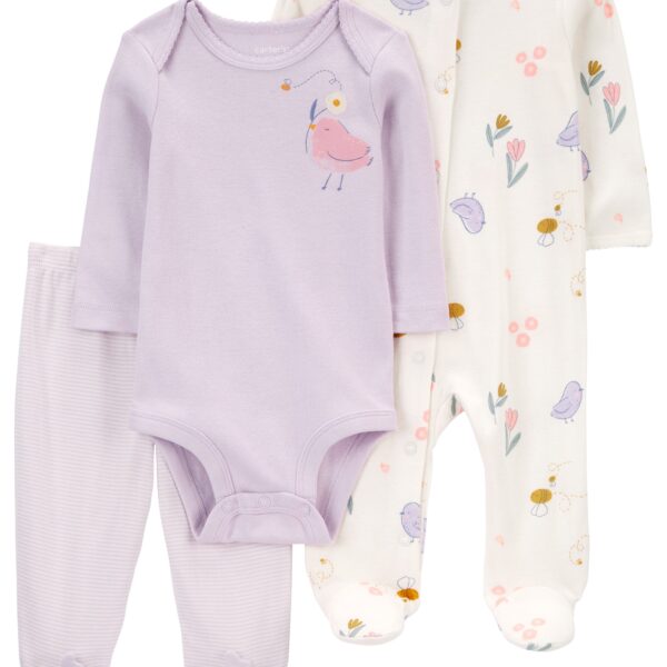 Set 3 piezas pijama pelele body pájaro