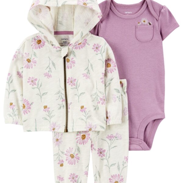 Set 3 piezas campera pantalón y body floral