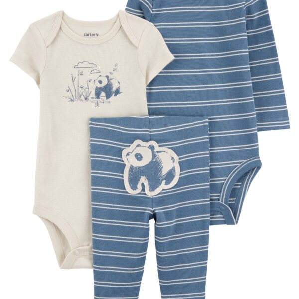 Set 3 piezas pantalón y 2 bodies manga corta diseño panda