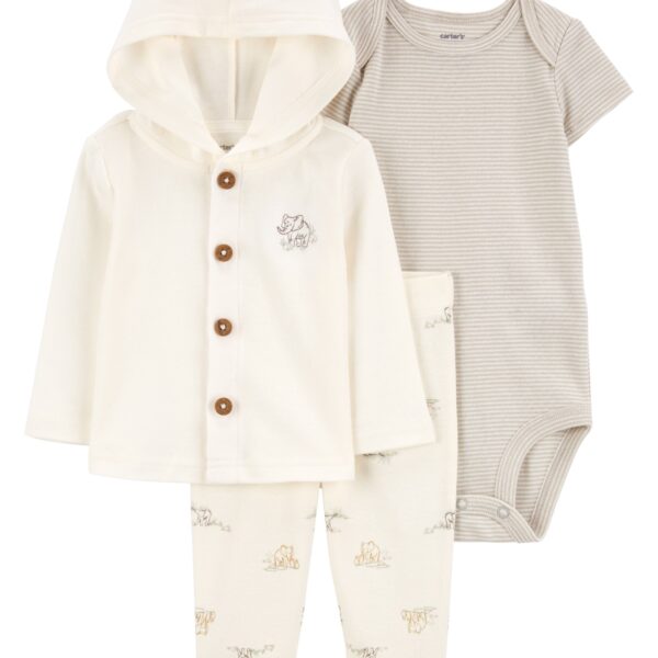 Set 3 piezas pantalón saco body elefantes