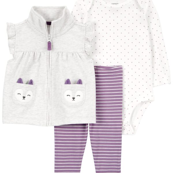 Set 3 piezas chaleco pantalón body manga larga zorro