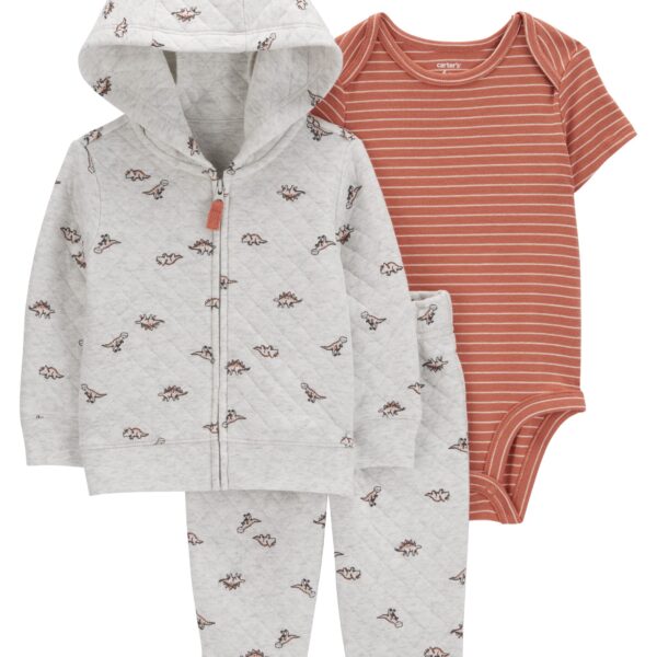 Set 3 piezas campera pantalón body manga corta dinos