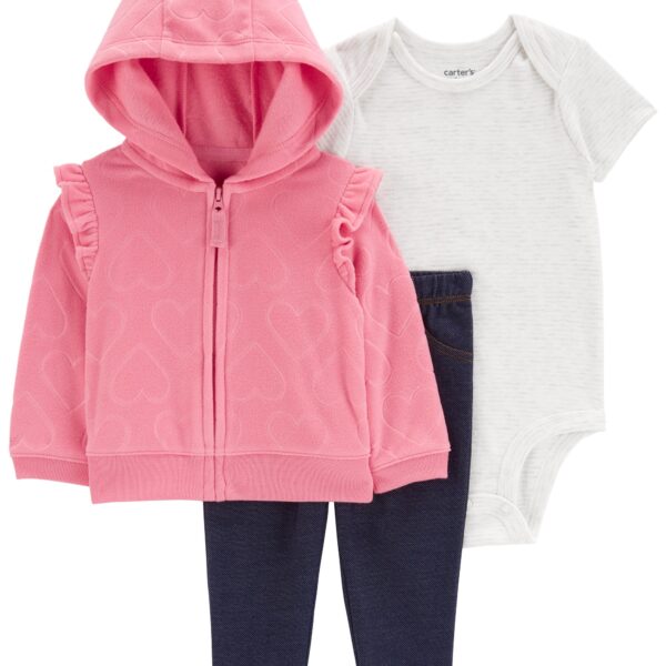 Set 3 piezas campera pantalón body manga corta corazones
