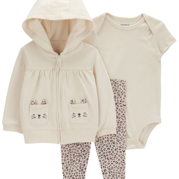 Set 3 piezas campera pantalón body manga corta gato