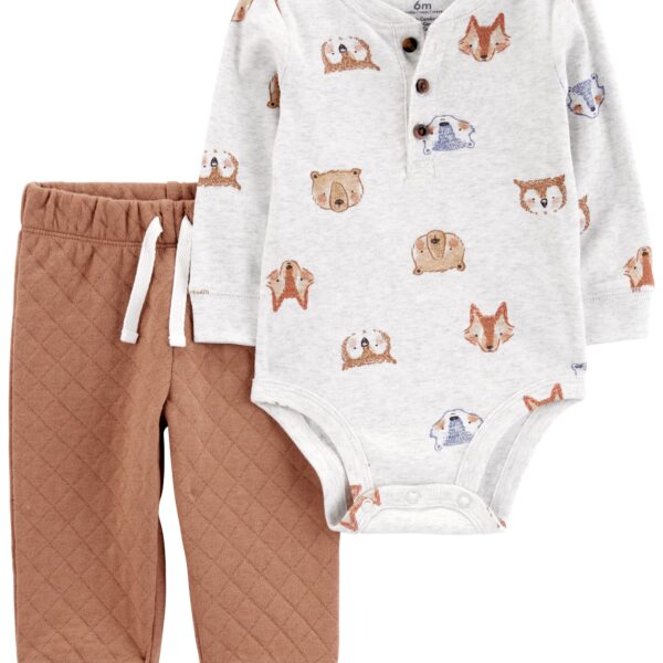 Set 2 piezas pantalón y body henley manga larga animales