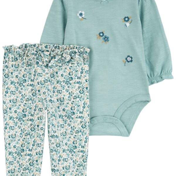 Set 2 piezas pantalón y body manga larga floral
