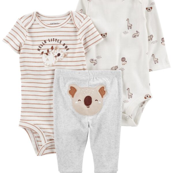 Set tres piezas pantalónalón y dos bodies de algodón diseño koala